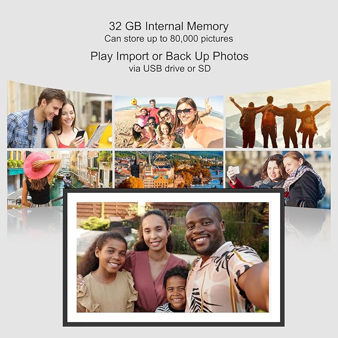 Frameo 15.6 Inch Large Digital Picture Frame WiFi Electronic Smart Digital Photo Frame 32GB 1920 * 1080 IPS Touch Screen Wall Mountable Auto-Rotate iOS Android Easy Setup to Photo or Video Best Gift