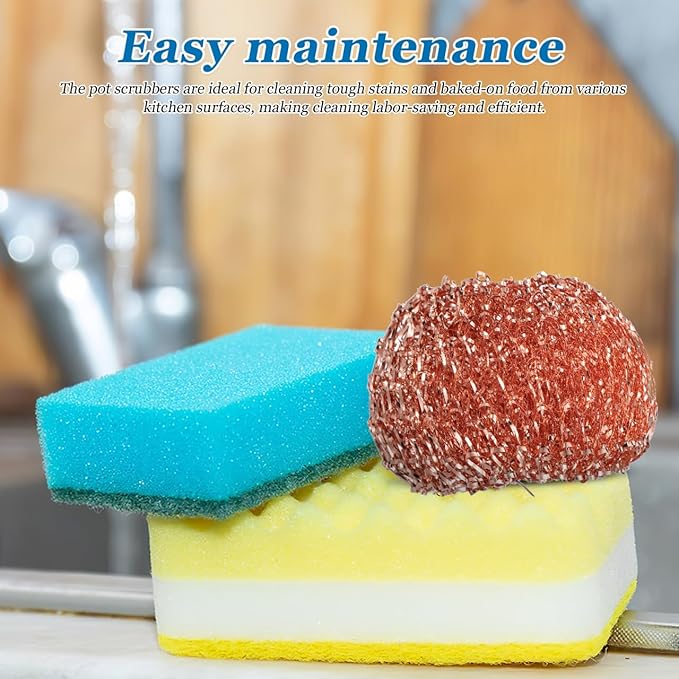PRETYZOOM 12pcs Stainless Steel Pot Scrubber Set Copper Coated Kitchen Cleaning Pads Metal Sponge for Dishes Pans Stovetops and Grills