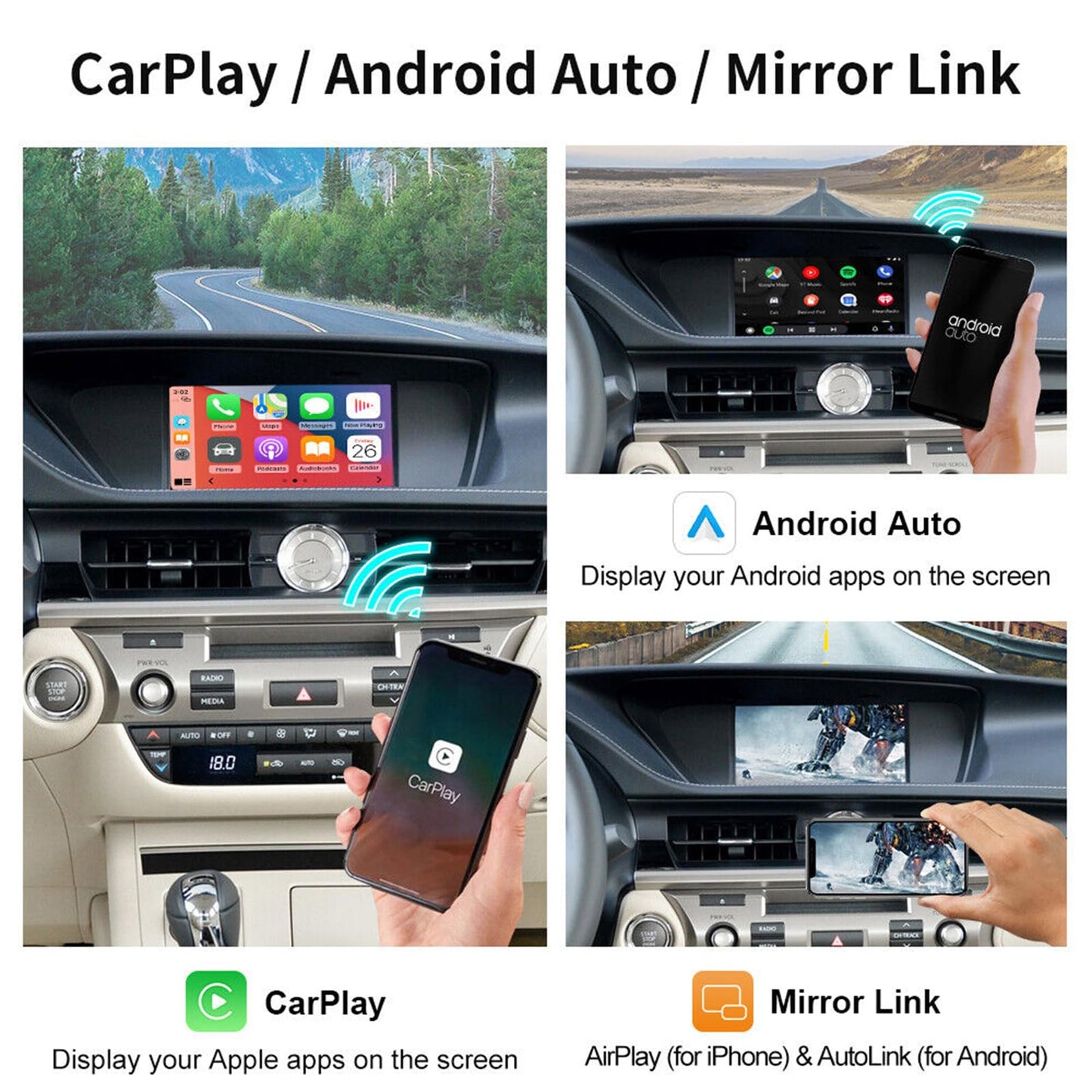 Wireless CarPlay Retrofit Kit Decoder for Lexus NX/ES/UX/CT/RX 2014-2020 Retains Factory Controls Support Android Auto, Mirror Link, Backup Camera, YouTube, Original Car Function