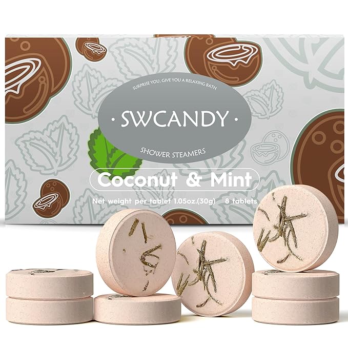 Shower Steamers Aromatherapy Birthday Gifts for Women Travel Essentials, 8 Pcs Coconut Mint, Bath Bombs Shower Bombs with Natural Essential Oils, Relaxation Home SPA
