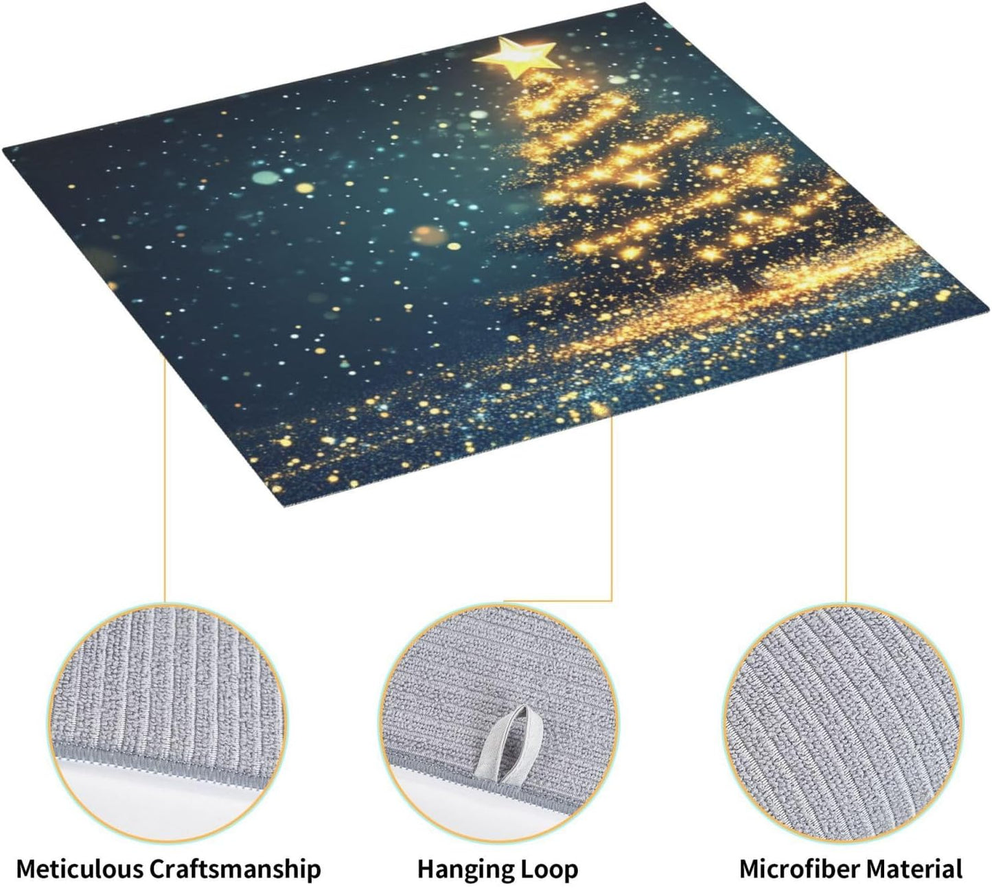 Dish Drying Mat for Kitchen Christmas Tree Star Xmas Counter Absorbent Dishes Drainer Microfiber Small 16x18 Inch