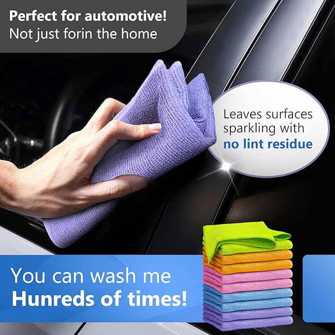 FGSAEOR Microfiber Cleaning Cloth, All Purpose Cleaning Rag - Ultra Absorbent Microfiber Towel with 5 Color Assorted, Premium Cleaning Towels, Dust, Polish, Lint Free & Scratch (10-Pack,12"X12")