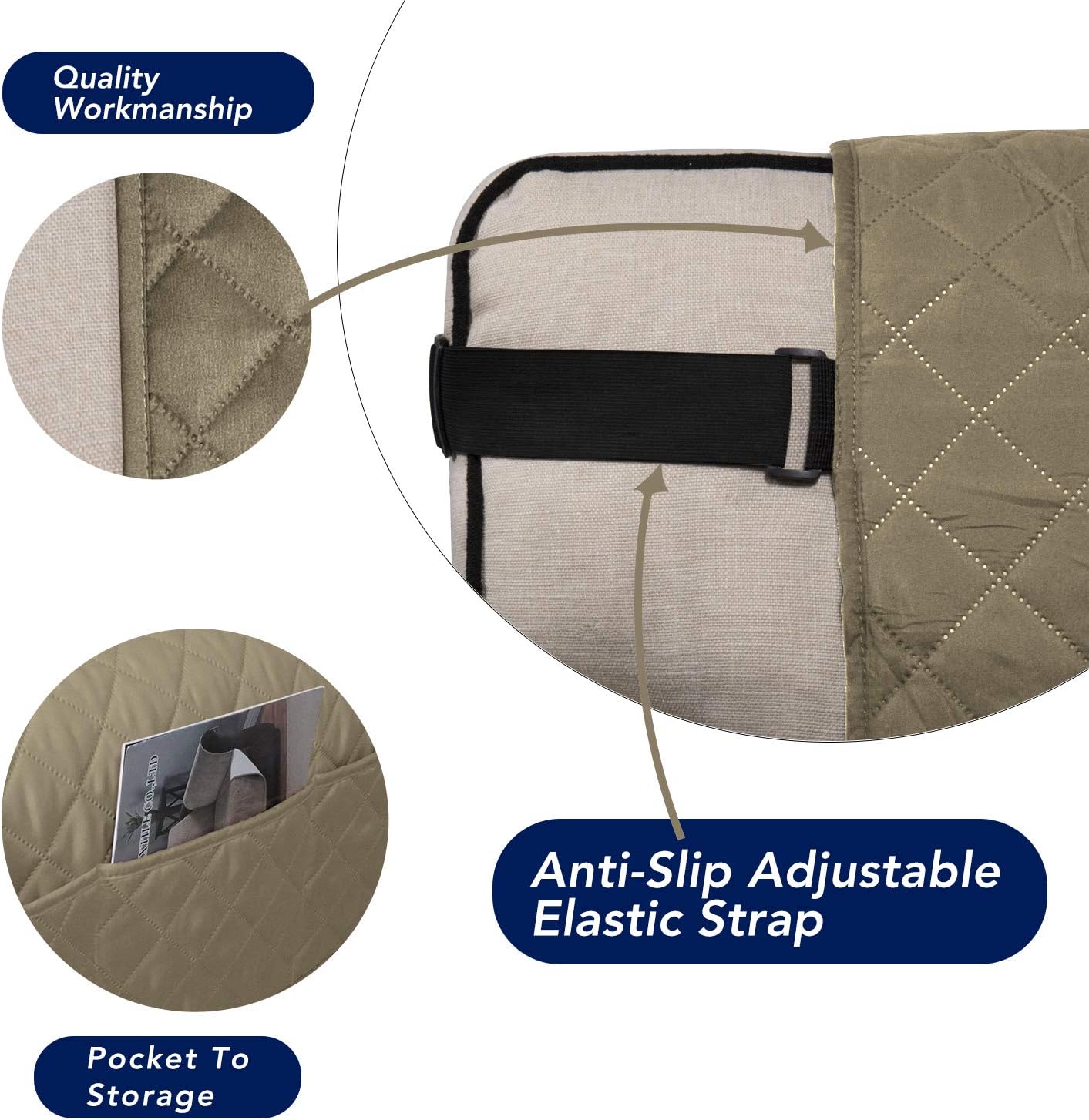 PureFit Reversible Sofa Cover Water Resistant Loveseat Couch Cover, Machine Washable Furniture Cover with Non-Slip Foam and Adjustable Strap for Dogs, Pets (Loveseat, Beige/Ivory)