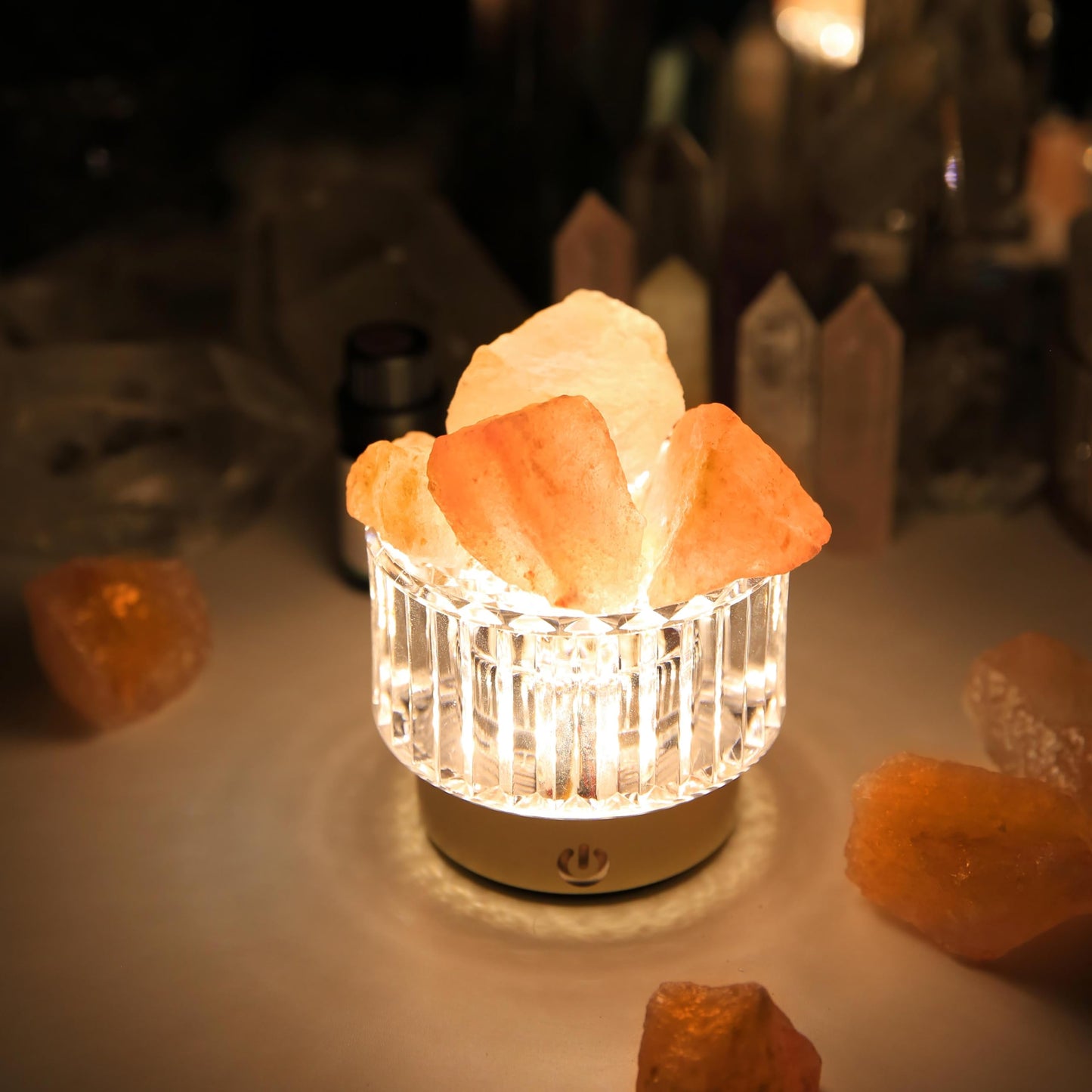 MYDAYS&DESIGN Salt Lamp Natural Pink Crystal Himalayan Salt Rocks, LED Light Dimmer with 3 Levels Cordless, Crystal Lamp Night Light Rechargeable for Room Home Decor Relaxation Ambiance (Orange)