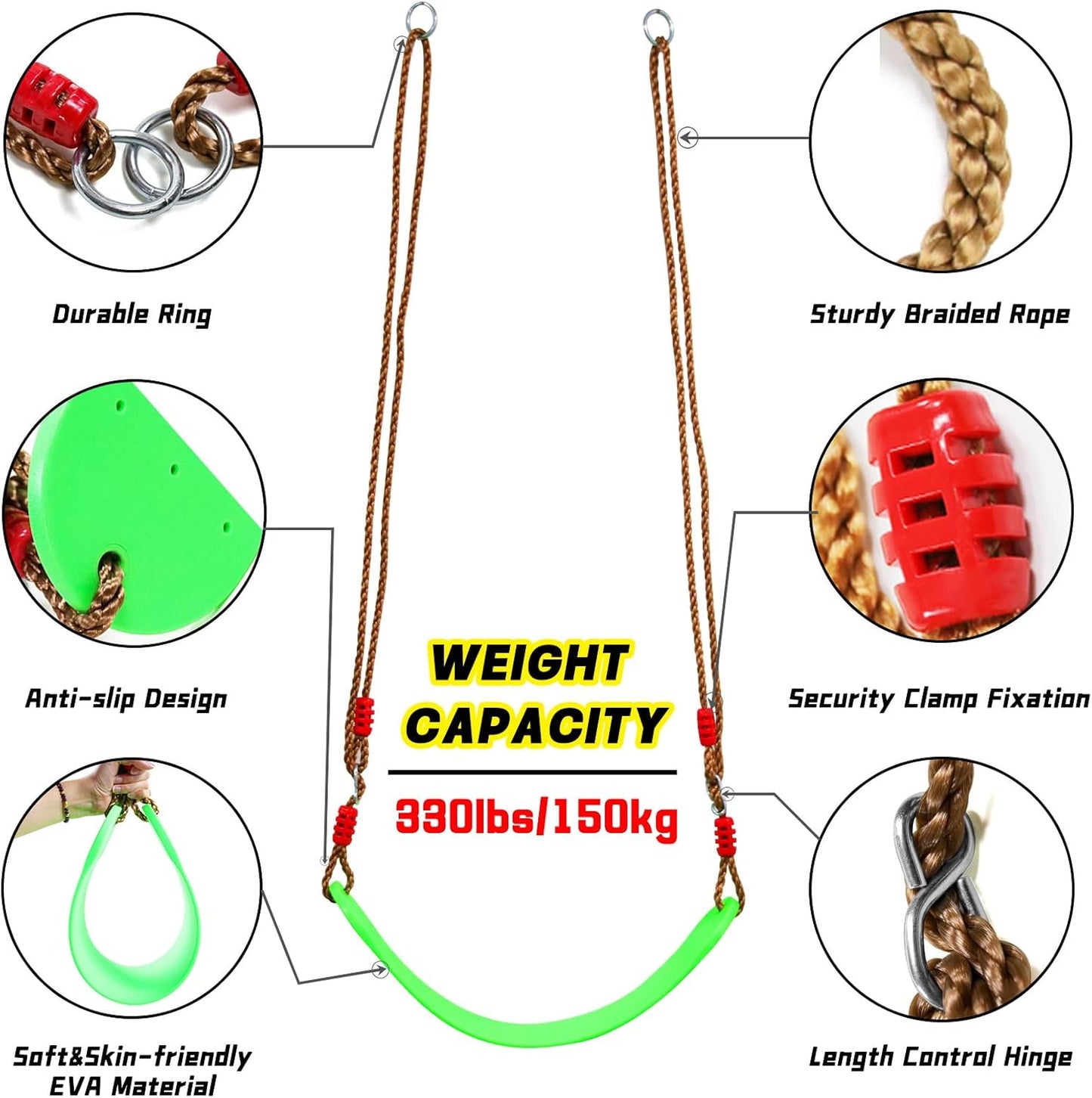 Tree Swing Climbing Rope 2 Pack Multicolor with Platforms Red Disc Swings Seat - Outdoor Playground Set Accessories Tree House Flying Saucer Outside Toys - Bonus Carabiner and 4 Feet Strap