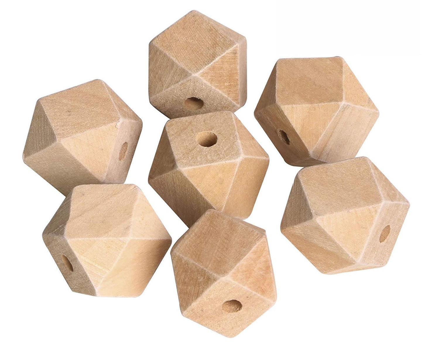 Penta Angel 100PCS 16mm/0.63" Unpainted Faceted Geometric Wood Beads Unfinished Natural Color Polygons Shape DIY Wooden Spacer Beads with 3.5mm Hole for Handmade Necklace(16mm)