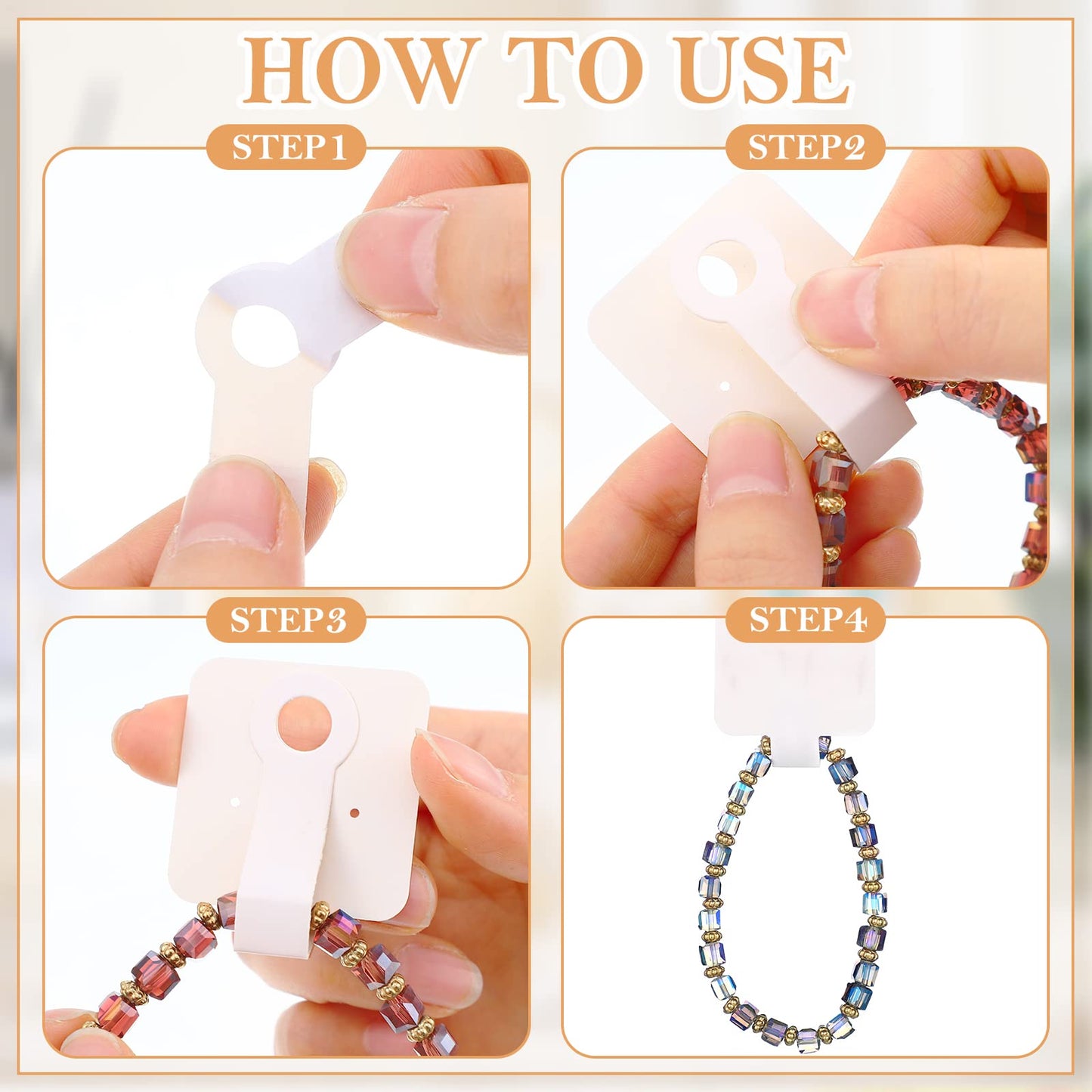 500 Pcs Necklace & Bracelet Display Cards Self Adhesive Jewelry Packaging Hanging Display Kraft Selling Cards Bulk for Earring Hairband Scrunchies Choker Keychain Small Business Supplies(White)