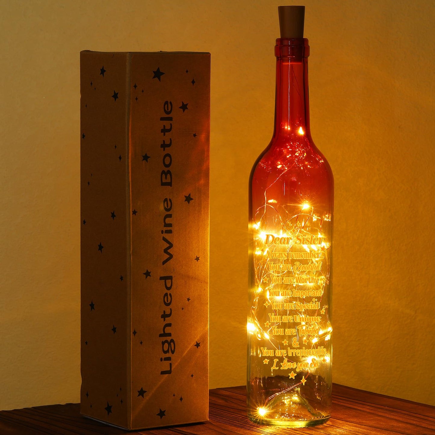 Umigy Best Sister Gifts for Women Wine Bottle Lights with Cork Gifts from Sisters Light up Lamp Decor Mini Fairy LED Glass Waterproof Liquor Bottle Light for Wedding Home Birthday Holiday Party Decor