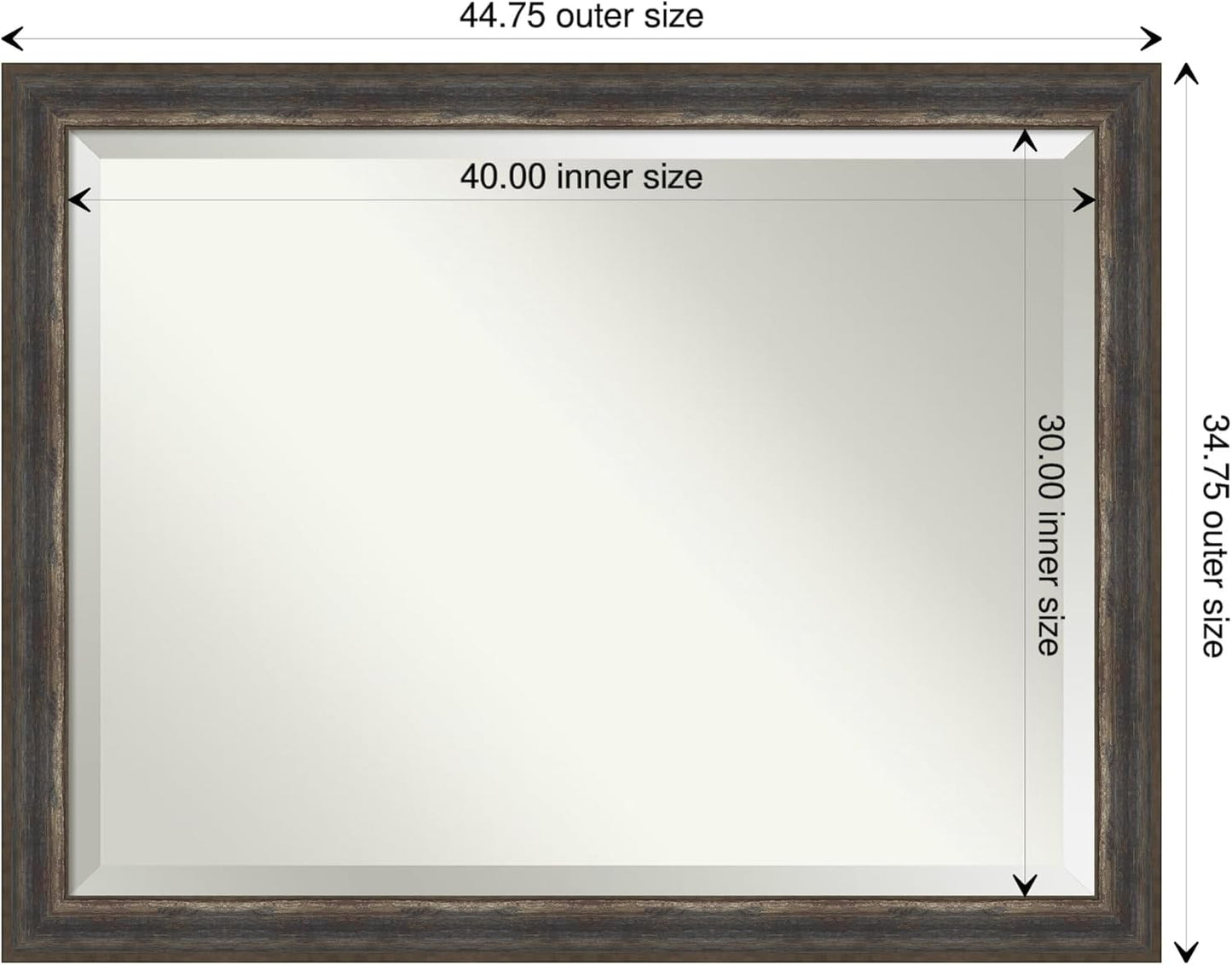 Amanti Art Brown Wall Mirror 35x45 Alta Rustic Char Rectangle Bathroom Mirror for Wall Decor Living Room, X-Large Rustic Farmhouse Frame, Hangs Horizonally and Vertically, Bathroom Decor, Beveled Edge