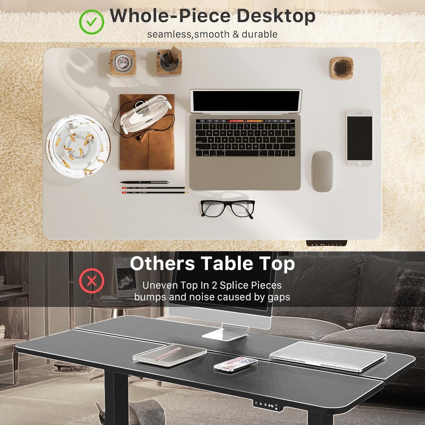 JOY worker Small Electric Standing Desk, 35" x 20" Whole Piece Height Adjustable Desk with Memory Controller, White Sit to Stand Desk Workstation for Home Office