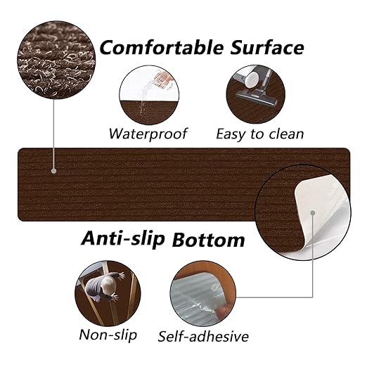 Non-Slip Stair Treads, 7.8" X 30" (7-Pack) Stair Runner Indoor Outdoor Mats, Brown Slip Resistant Stair Tread Mats Step Covers Pads for Elders, Kids and Pets(30" x 7.8", Brown)