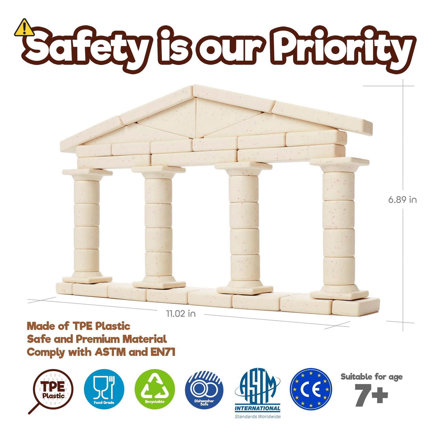 Taksa Toys Ancient Greek Facade Stem Toys Unique Educational Stackable Building Blocks, for Kids Ages 7 8 9 10+ Years Old, Indoor Architectural Kit Learning Games, Montessori Toys for Children, 55 Pcs
