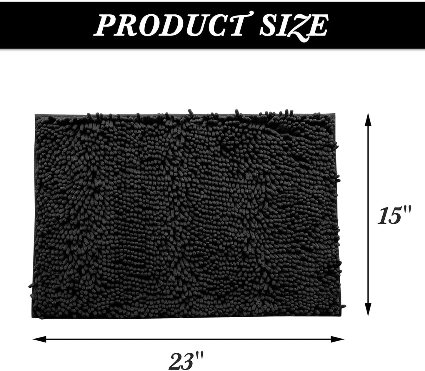 Non-Slip Bath Rug,Extra Soft Microfiber Bedroom Shag Carpet with Anti-Slip Backing,Water/Dust Absorbent Fast Dry Shower Mat,Sound Insulated Stairs Pad,Machine Washable (Black,15 x 23 Inches)