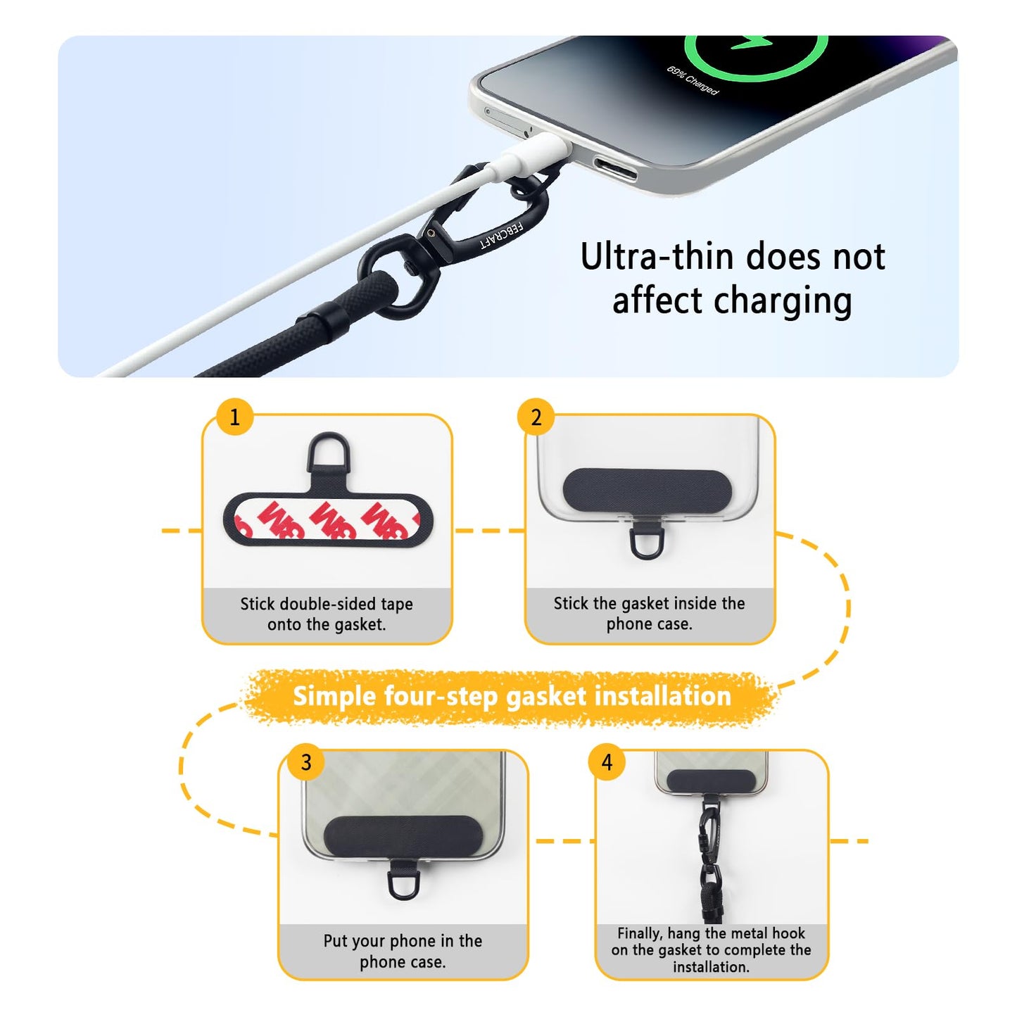Febcraft Phone Lanyard,Anti Theft Phone Strap,With Steel Wire & Lock,Clip And Go Strap For Phone With Wallet Crossbody,Travel Es