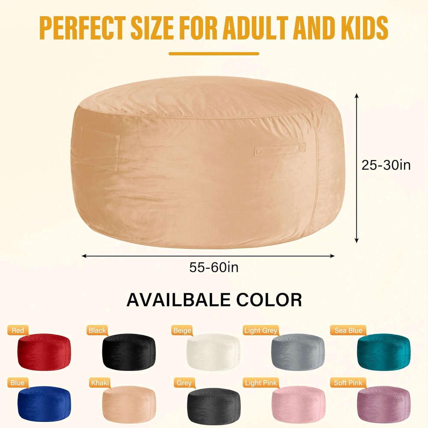 HABUTWAY Bean Bag Chair: Giant 6' Memory Foam Furniture Bean Bag Chair with Microfiber Cover - 6Ft,Khaki