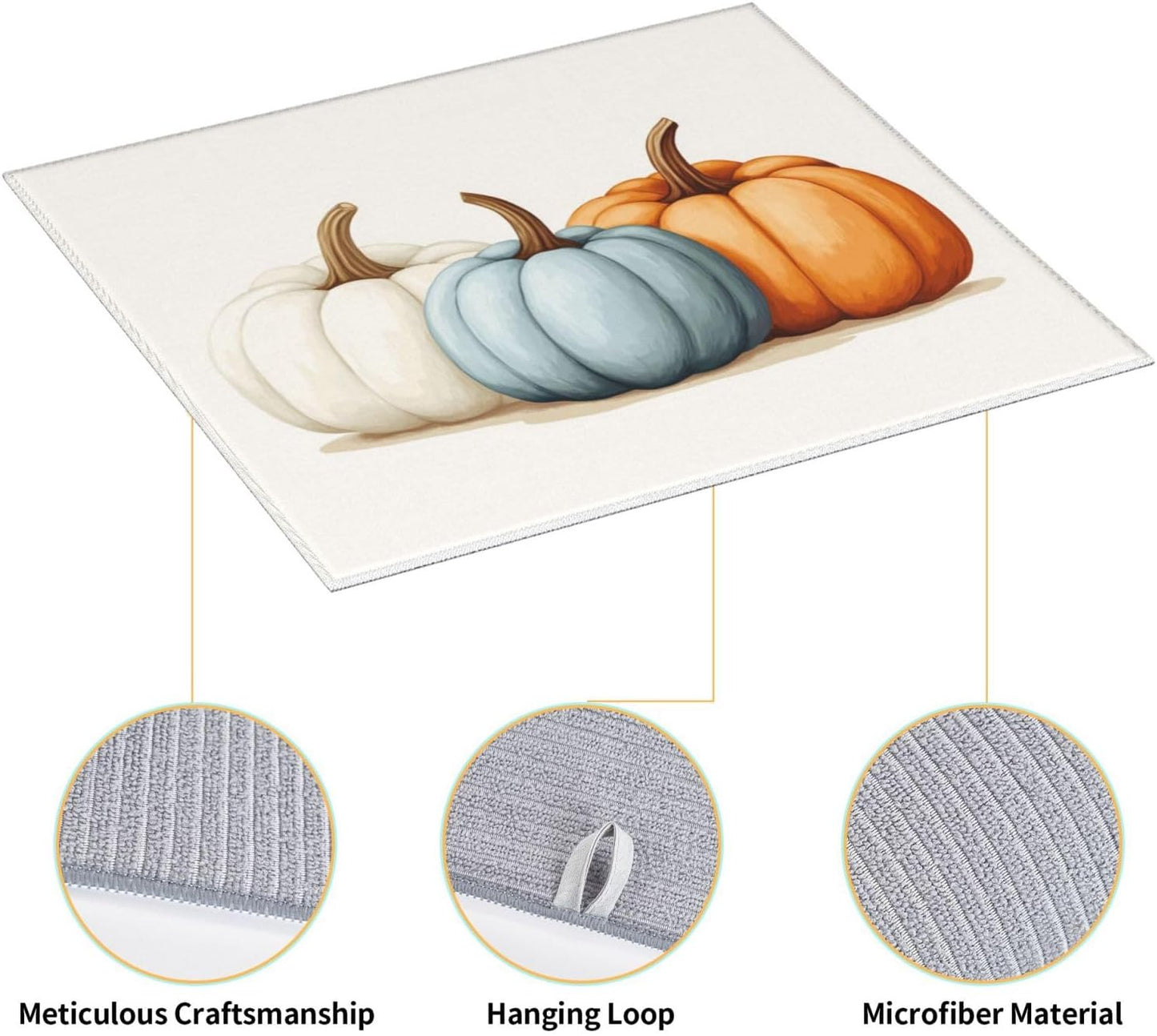 Dish Drying Mat for Kitchen Pumpkin Thanksgiving Fall Counter Absorbent Dishes Drainer Microfiber Small 16x18 Inch