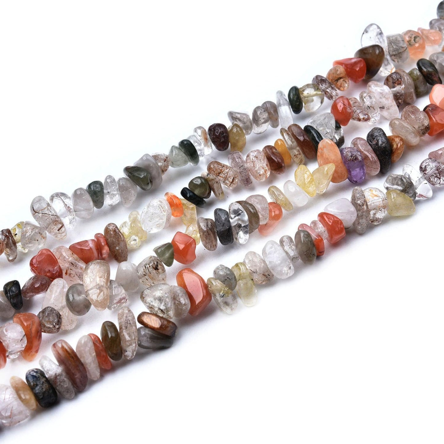 Natural Chip Stone Beads 450pcs Mixed Rutilated Quartz Chips 5-8mm Genuine Irregular Healing Crystal Rocks Hole Drilled DIY Loose Gemstone Beads for Jewelry Making Bracelet Earrings Necklace Crafting