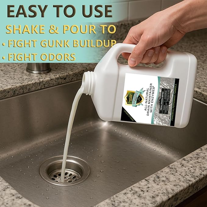 Natural Armor Enzyme Drain Maintainer - Quart Drain Cleaner with Natural Enzyme Power to Prevent Buildup & Odors - Safe for Sinks, Showers, Grease Traps & Septic - Non-Toxic Formula, 2.5 Gallon