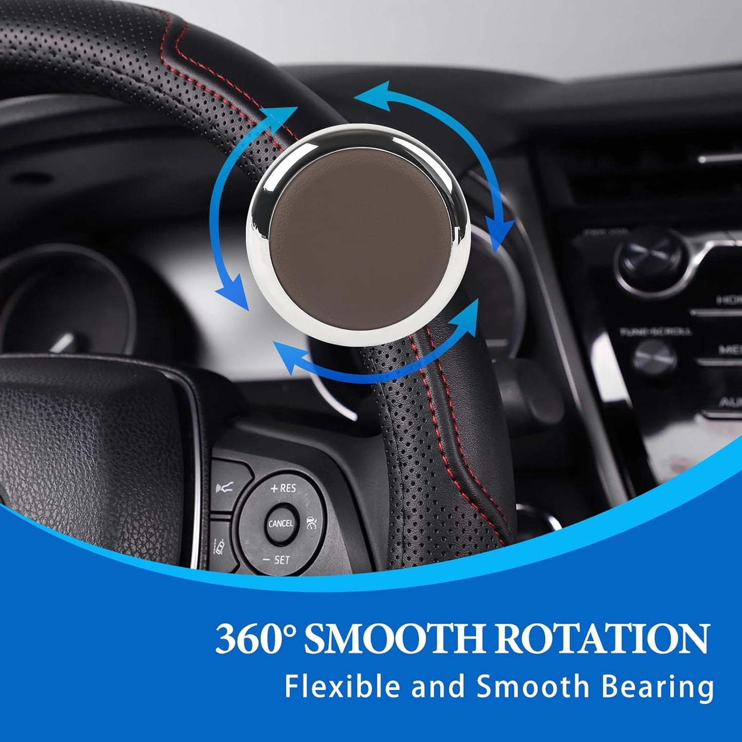 Steering Wheel Spinner Sport Maneuvering Knob Cow Leather Cover Swivel Suicide Knob Universal Fit for Cars, Trucks, Boats (Coffee)