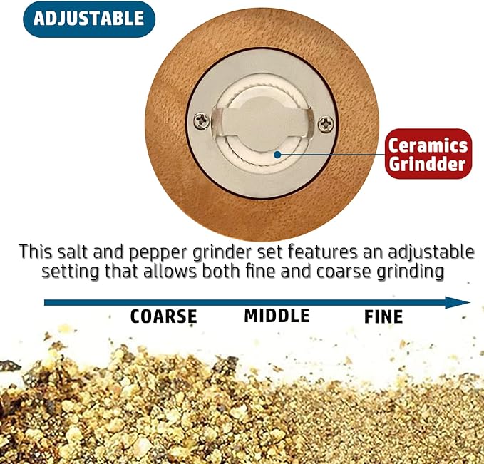 Salt and Pepper Grinder Set Manual Pepper Mill Set Classical Hand Shake Wooden Pepper Grinder Salt Mills Ceramic Blades Metal Handle, Enjoy Fresh Ground spices (Antique 1pcs-6in)