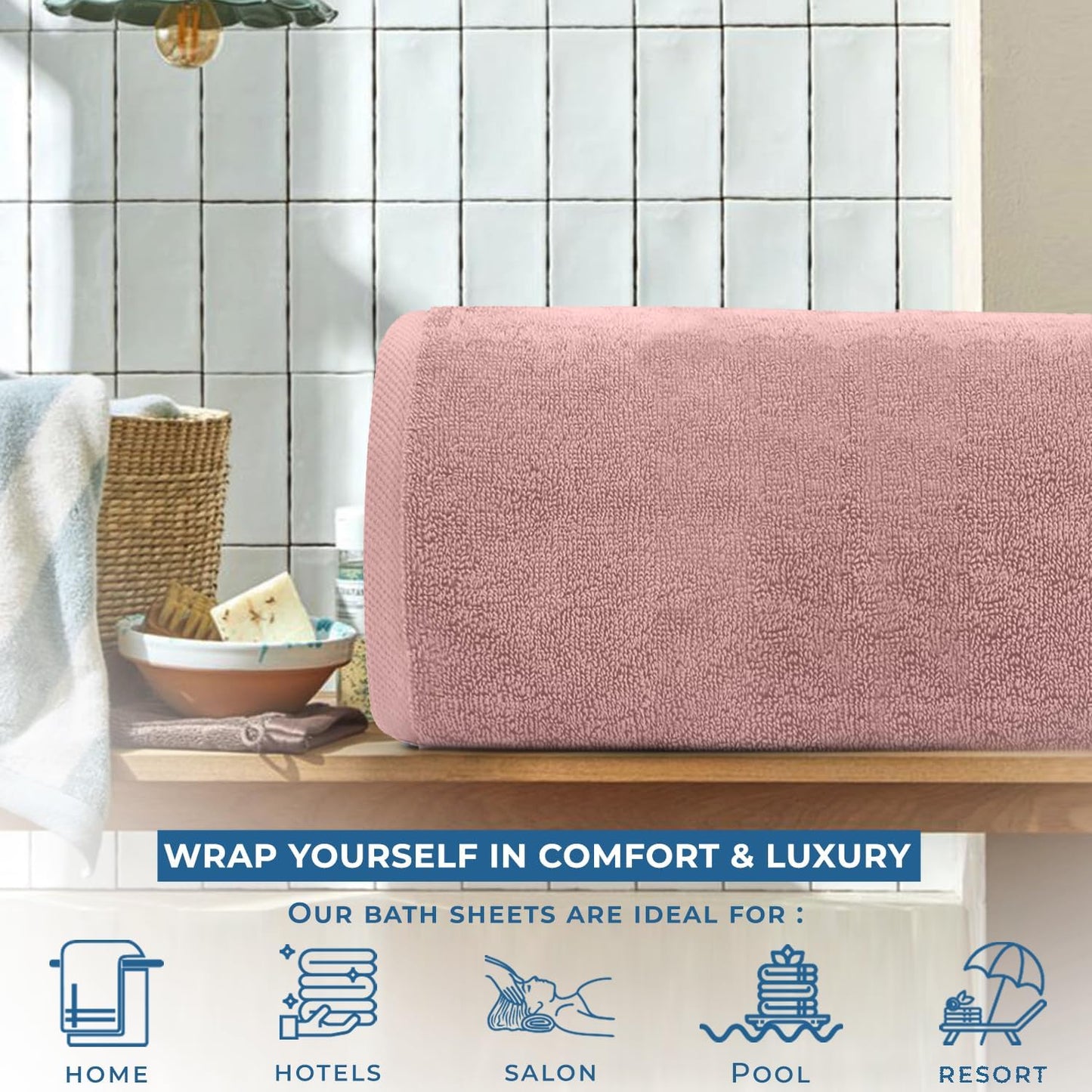 DAN RIVER Pack of 1 Bath Sheet 40x80 Inches, Oversized Towels for Adults, Quick Dry Plush Bath Towels - Dusty Rose