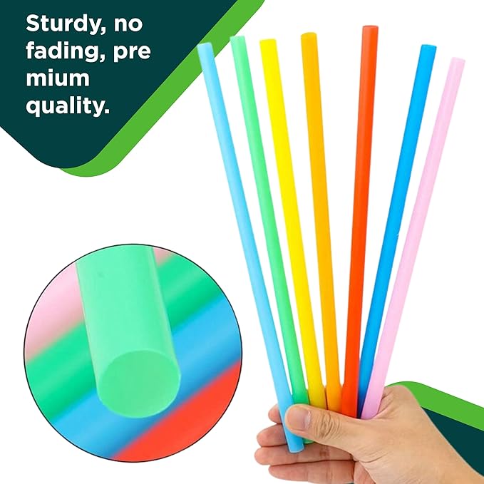 9" Wide Mouth Milkshake/Smoothie Straws/Assorted Neon Colors - Pack of 210ct