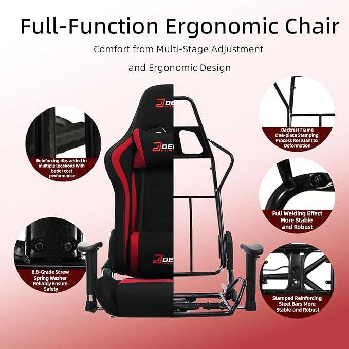 Fabric Gaming Chair, Skin-Friendly and Breathable, Manufactured by A Reputable Manufacturer, Safe and Stable, Specially Designed for Gaming.with Footrest Mg(1005-Red)
