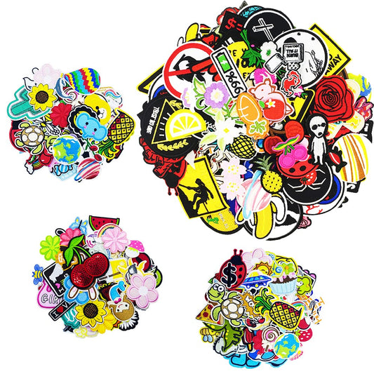 U-Sky Sew or Iron on Embroidered Patches | 60PCs Random Mixed Colorful Flowers Cartoon Animals Fruits Designs Variety Pack | DIY Fans Enthusiasts | Kids Clothing Accessories | Multi-Size Assortment