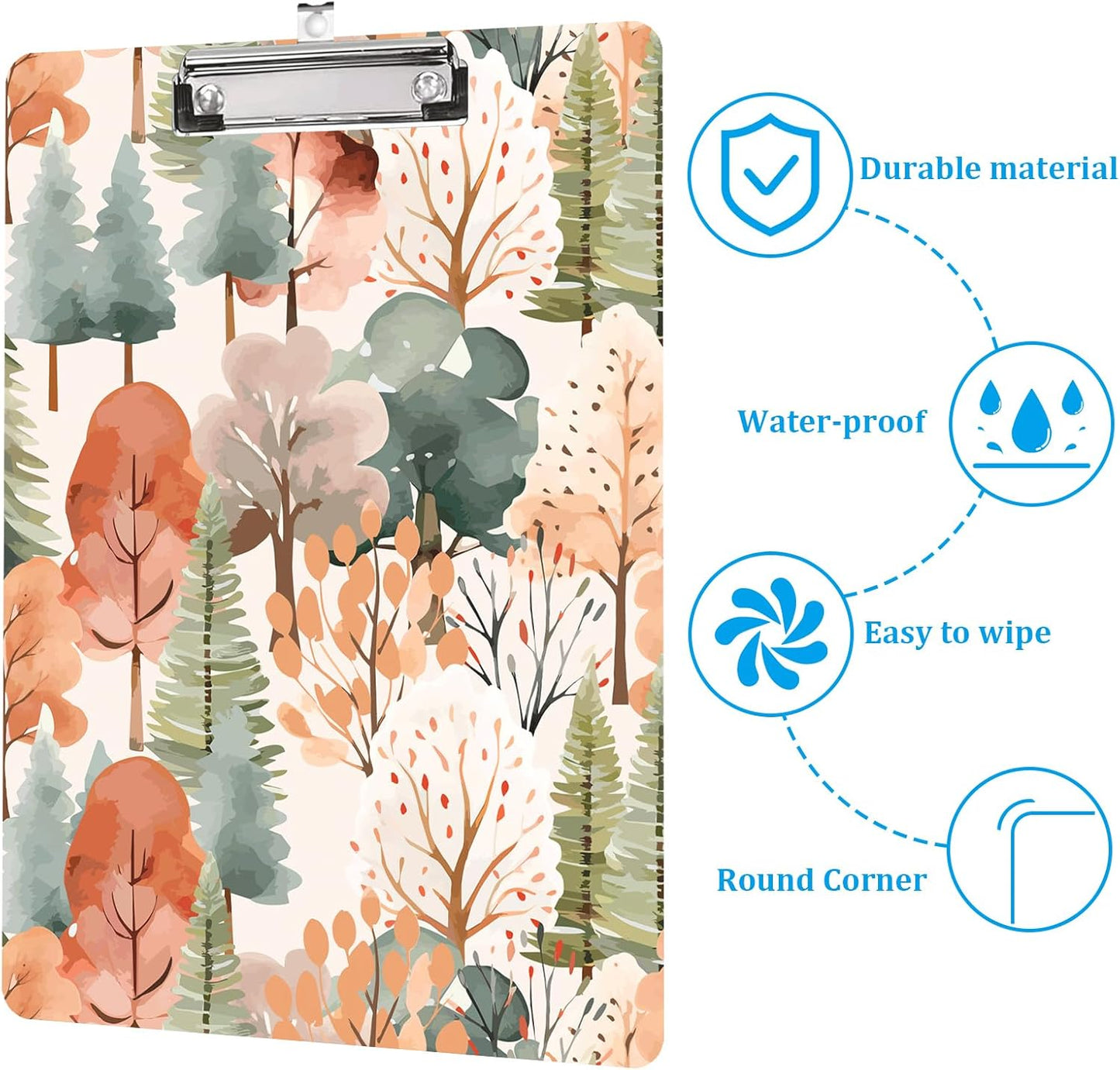 Autumn Trees Clipboard A4 Letter Size Plastic Decorative Clipboards for Teacher,Nurse Doctor Student and Kid Cute Design for Standard Size 12.5 x 8.7