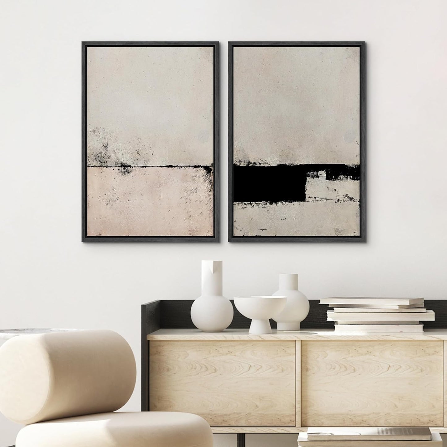 SIGNWIN Framed Canvas Print Wall Art Set Pastel Industrial Grunge Landscape Abstract Shapes Illustrations Minimal Decorative Nordic Relax/Zen for Living Room, Bedroom, Office - 16"x24"x2 Black