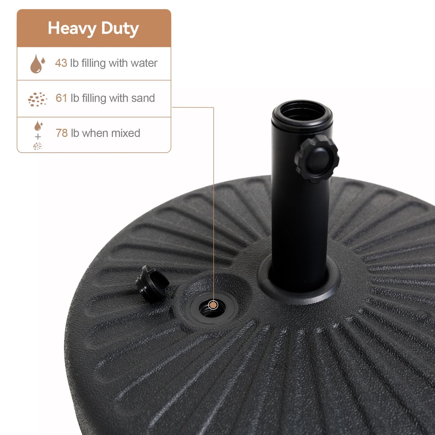 C-Hopetree 78 lb Heavy Duty Water Fillable Base Stand for Patio Outdoor Market Table Umbrella, Black