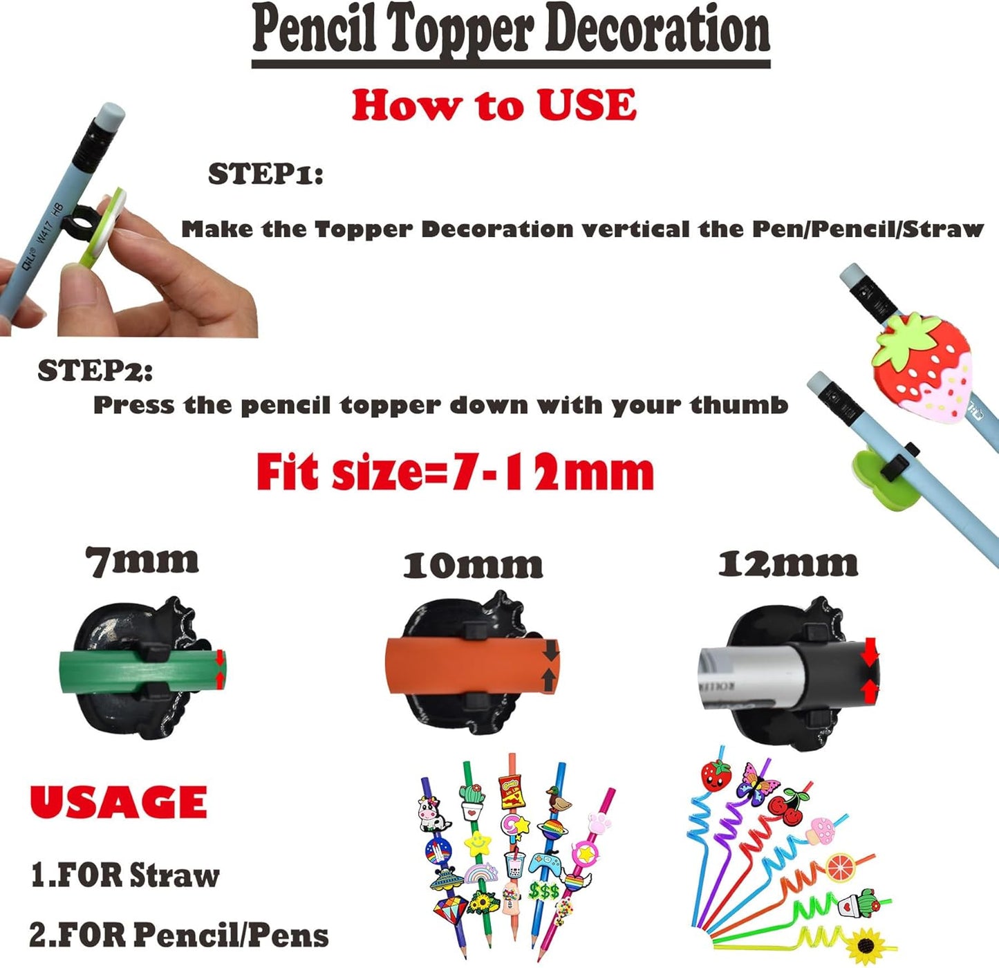 Papacharms Lot Random Different Decorative Pencil Toppers 40Pack Cute Cool Pencil Charms Clips Bulk PVC Pen Topper for School Prize Classroom Reward Student Gifts