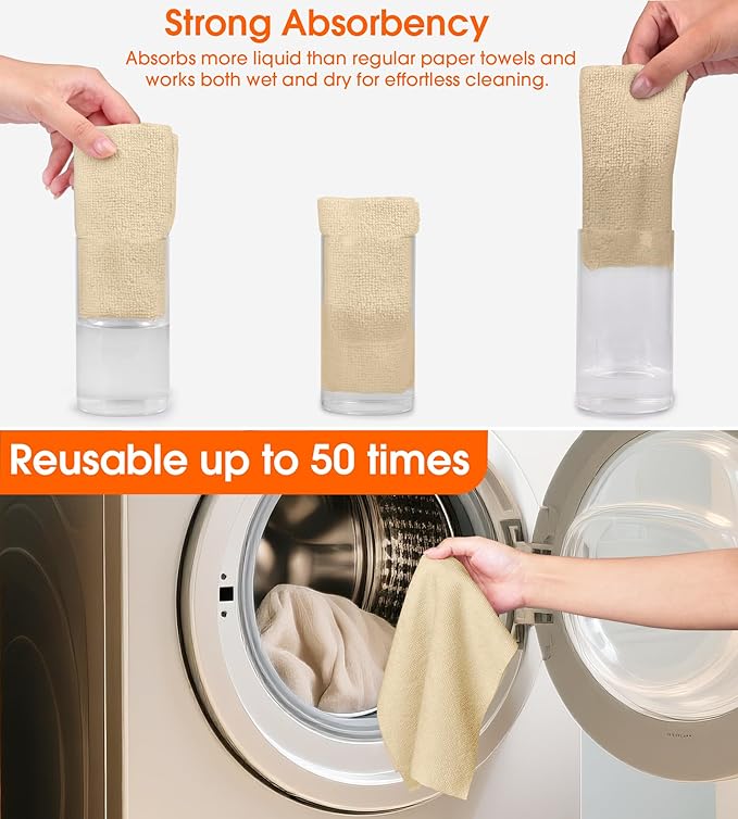 Microfiber Cleaning Cloth Roll–100 Pack, Tear Away Microfiber Towels, Reusable, Washable, Scratch-Free, Kitchen Towels for Car, Home, Kitchen, Glass, Dishes (Wheat Beige)