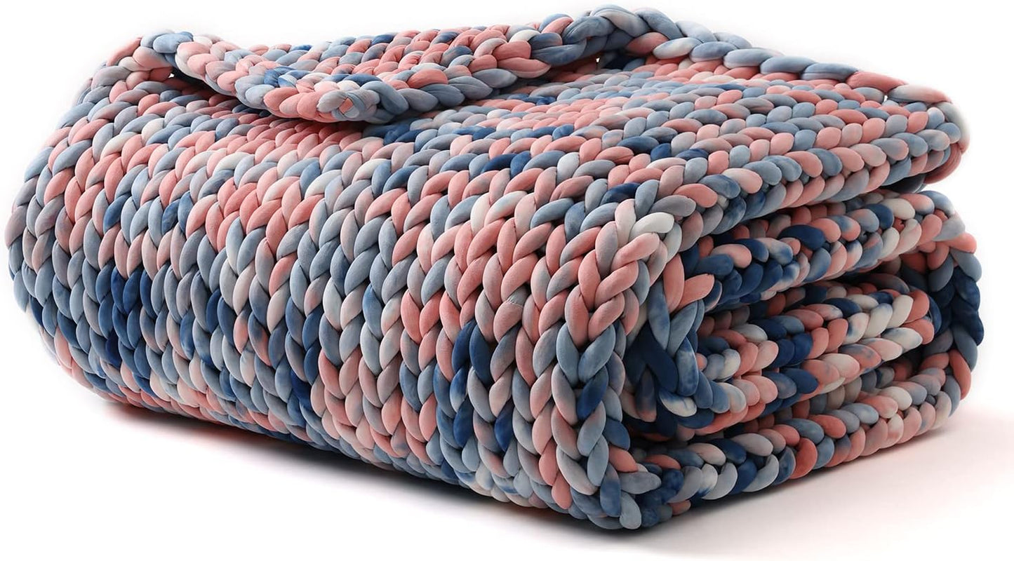 YnM Weighted Blanket, Handmade Chunky Knitted Design, Soft and Cozy, Temperature Regulating and Breathable, Machine Washable Throw for Sleep or Home Decor (Pink Sky Tie-Dyed, 40x50 Inch, 7lbs)
