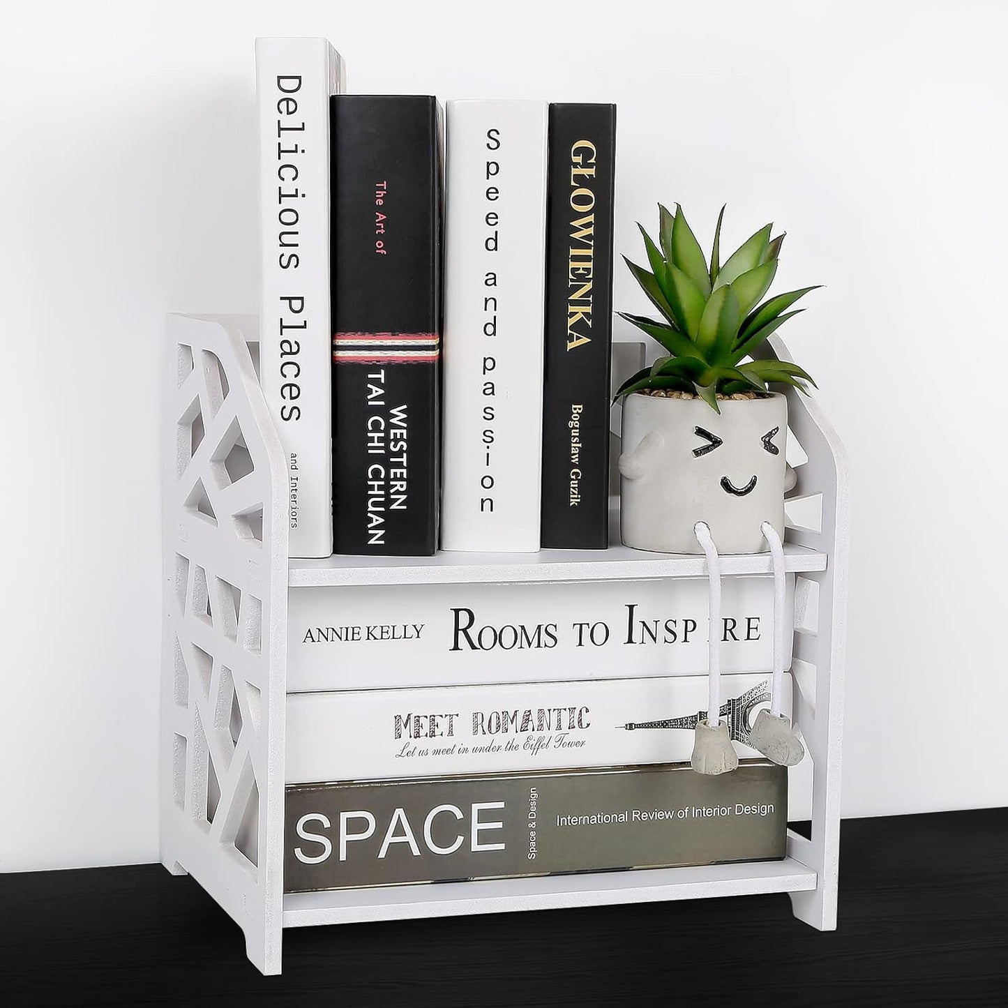 YGYQZ Small Bookshelf for Desktop Storage, Mini Cute Office Desk Shelves White Versatility Organizers for Women, Kids