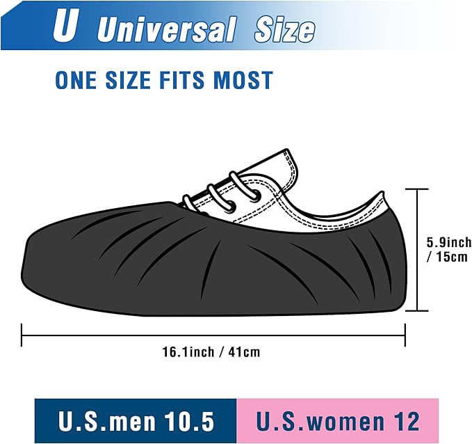 ProtectX Premium Disposable Large Shoe Covers, Slip Resistant, Durable Non-Woven Polypropylene Fabric for Booties, Fits Up to 10.5 US Men and 12 US Women Size, Black 100-pack (50 pairs)