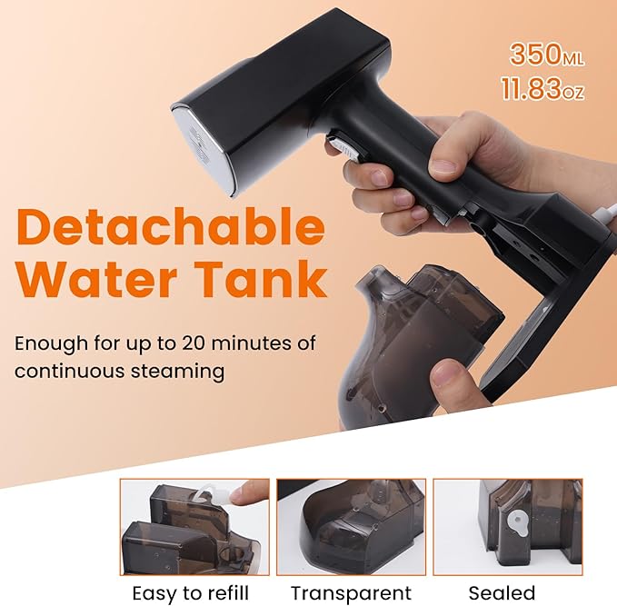 Travel Steamer for Clothes, Portable Steamer, 10-Second Fast Heating Handheld Steam, 2500W Power, 3 Steam Modes, with 350ml Water Tank, for Home Travel Office