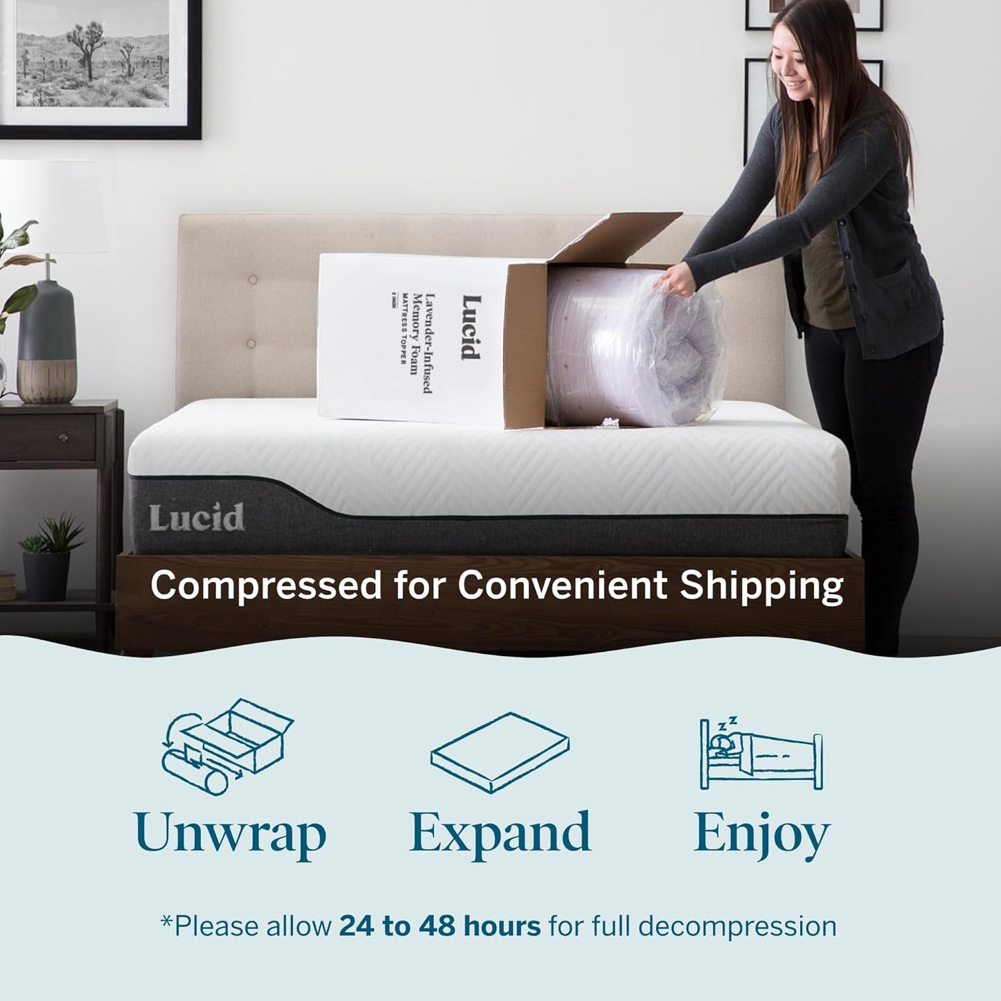 Lucid 4 Inch Lavender Infused Memory Foam Mattress Topper - Ventilated Design – Pressure Relieving Bed Topper - Mattress Pad – CertiPur Certified - Full Size