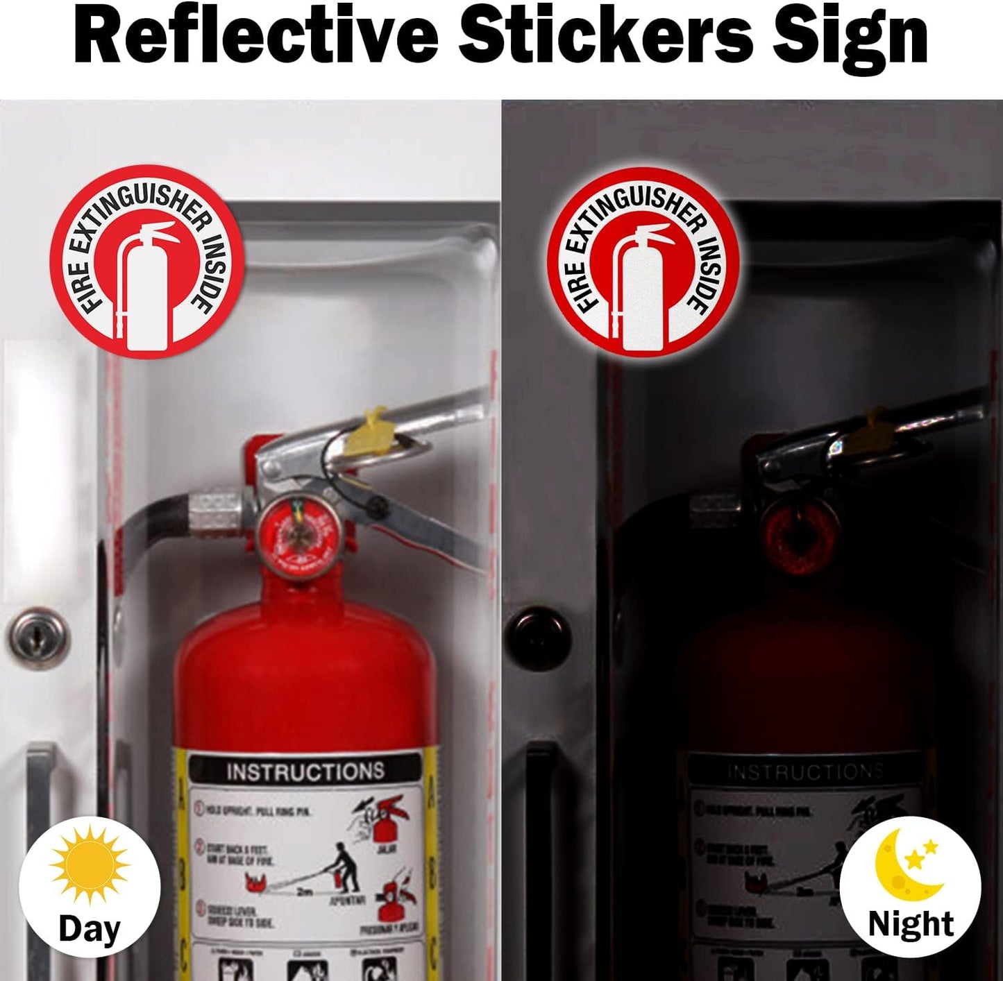 T&R Fire Extinguisher Inside Sign Stickers - 10 Pack - 3" x 3" Self-Adhesive Vinyl Reflective, UV resistant, Waterproof, Fade and Scratch Resistant, Suitable for Vehicles Indoor and Outdoor (RED circle)