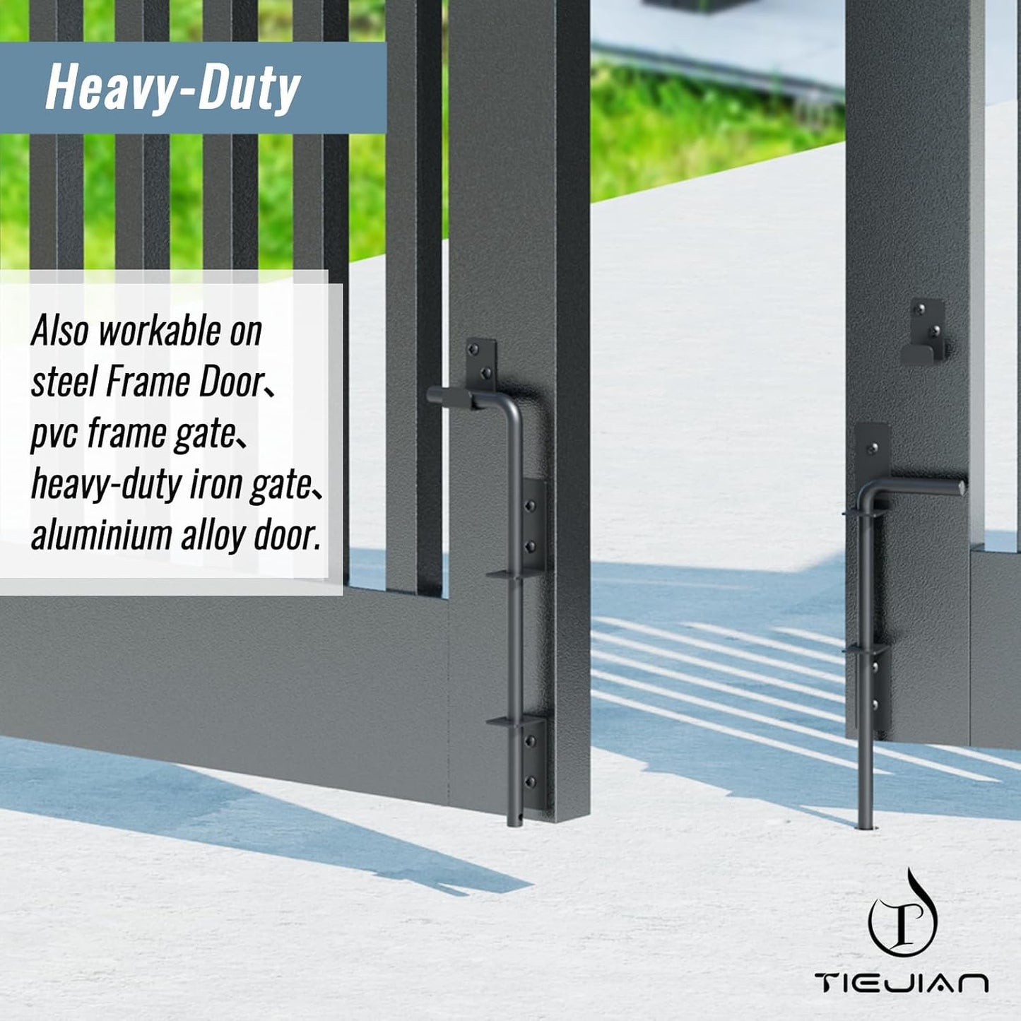 Cane Bolt Heavy Duty Gate Drop Rod 12 Inch Metal Gates Stopper for Wood PVC Vinyl Metal Fences Gates, Gate Ground Latches, Black Finish(2 Pack)