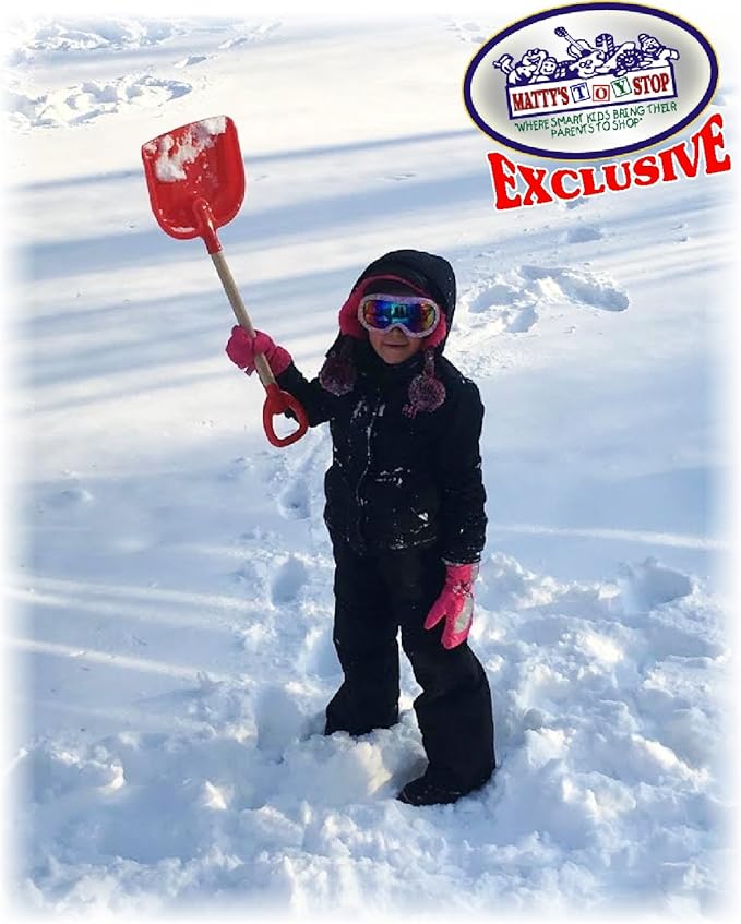 Matty's Toy Stop 28" Heavy Duty Wooden Snow Shovels with Plastic Scoop & Handle for Kids - 2 Pack (Red & Blue Swirl)