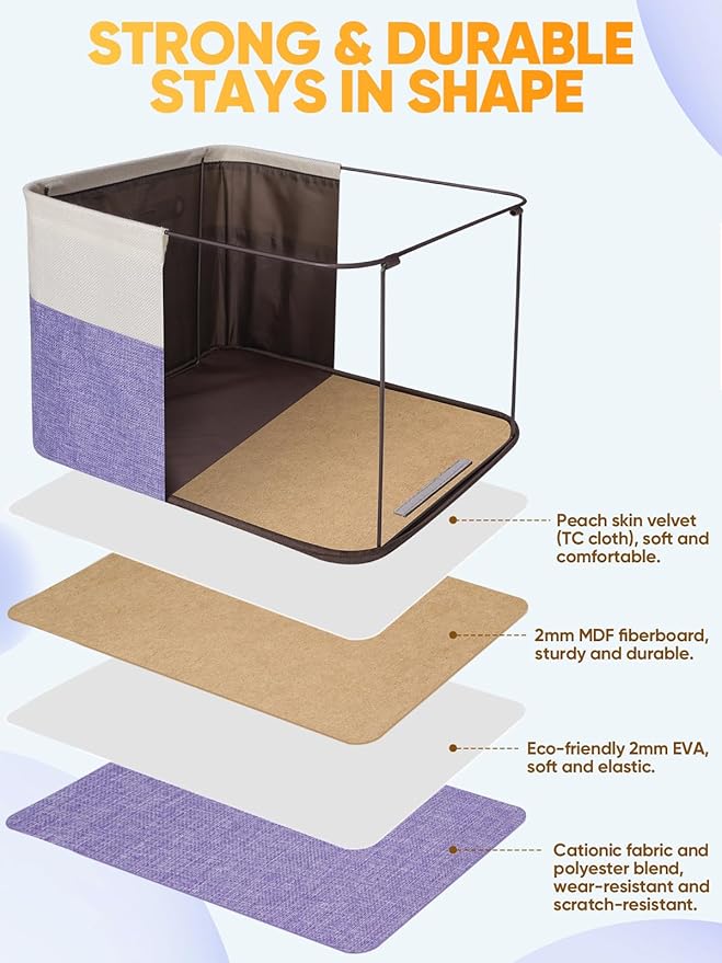 BALEINE 3 Pack Fabric Storage Bins for Shelves, Linen Storage Baskets for Organizing, Decorative Closet Bins for Clothes, Home (Lavender, 15''x11''x9.5'')