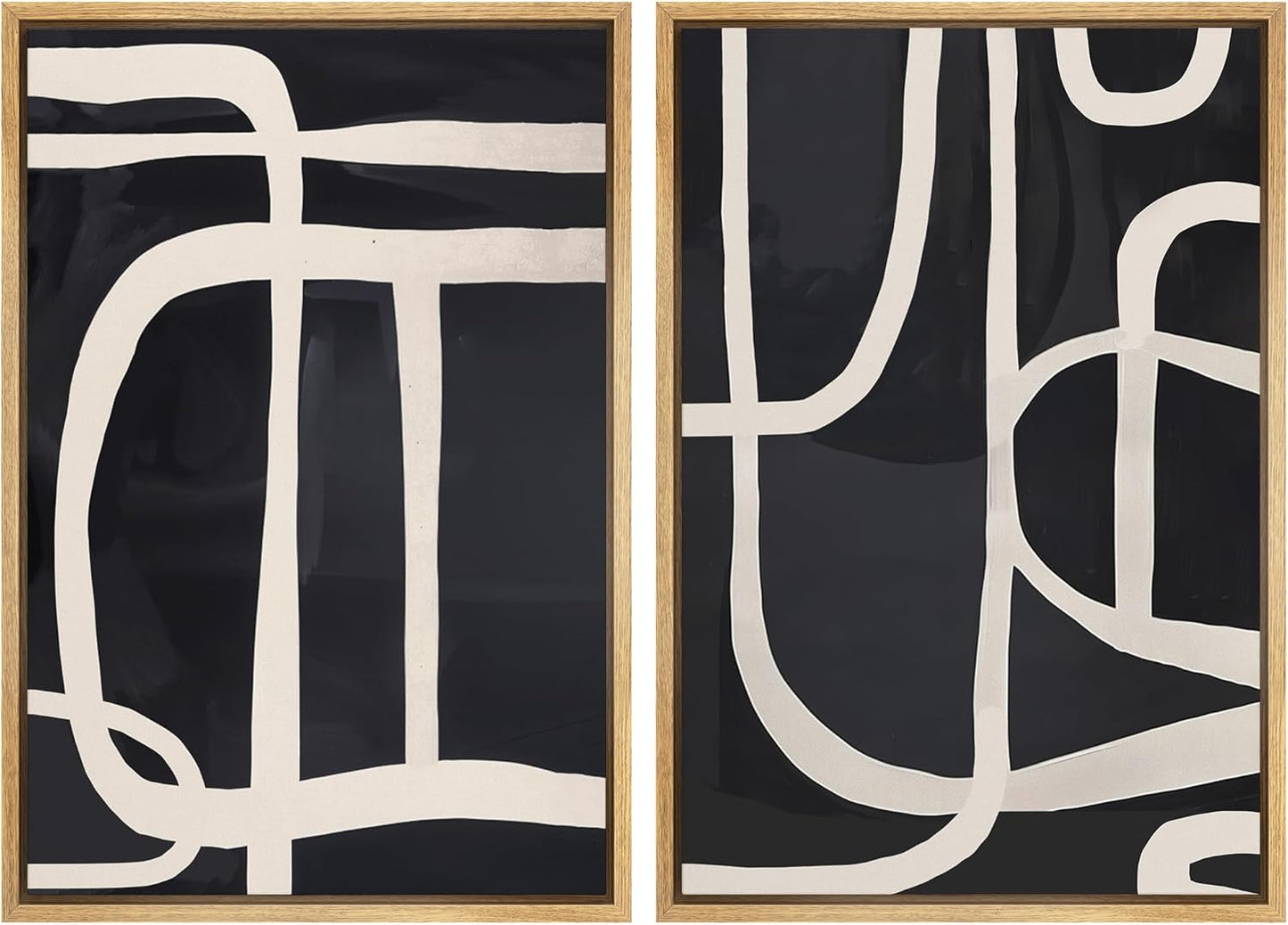 SIGNWIN Framed Canvas Print Wall Art Modern Graphic Black and White Curved Line Patterns Illustrations Modern Art Decorative Contemporary for Living Room, Bedroom, Office - 24"x36"x2 Natural