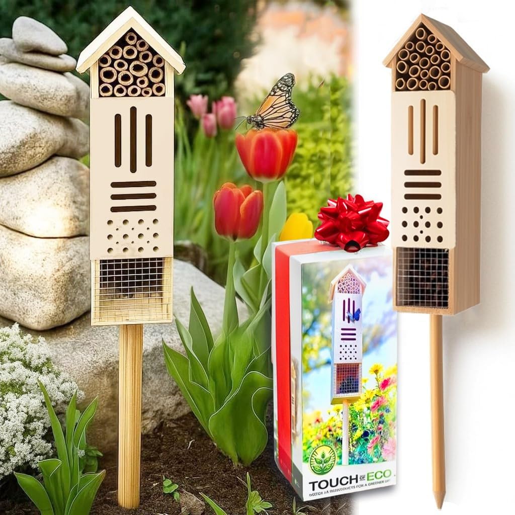 Butterfly Garden Pollinator Set – Wooden Butterfly House & Insect Hotel for Bees, Ladybugs & Beneficial Insects, Outdoor Garden Habitat Backyard Garden, Gift Set,