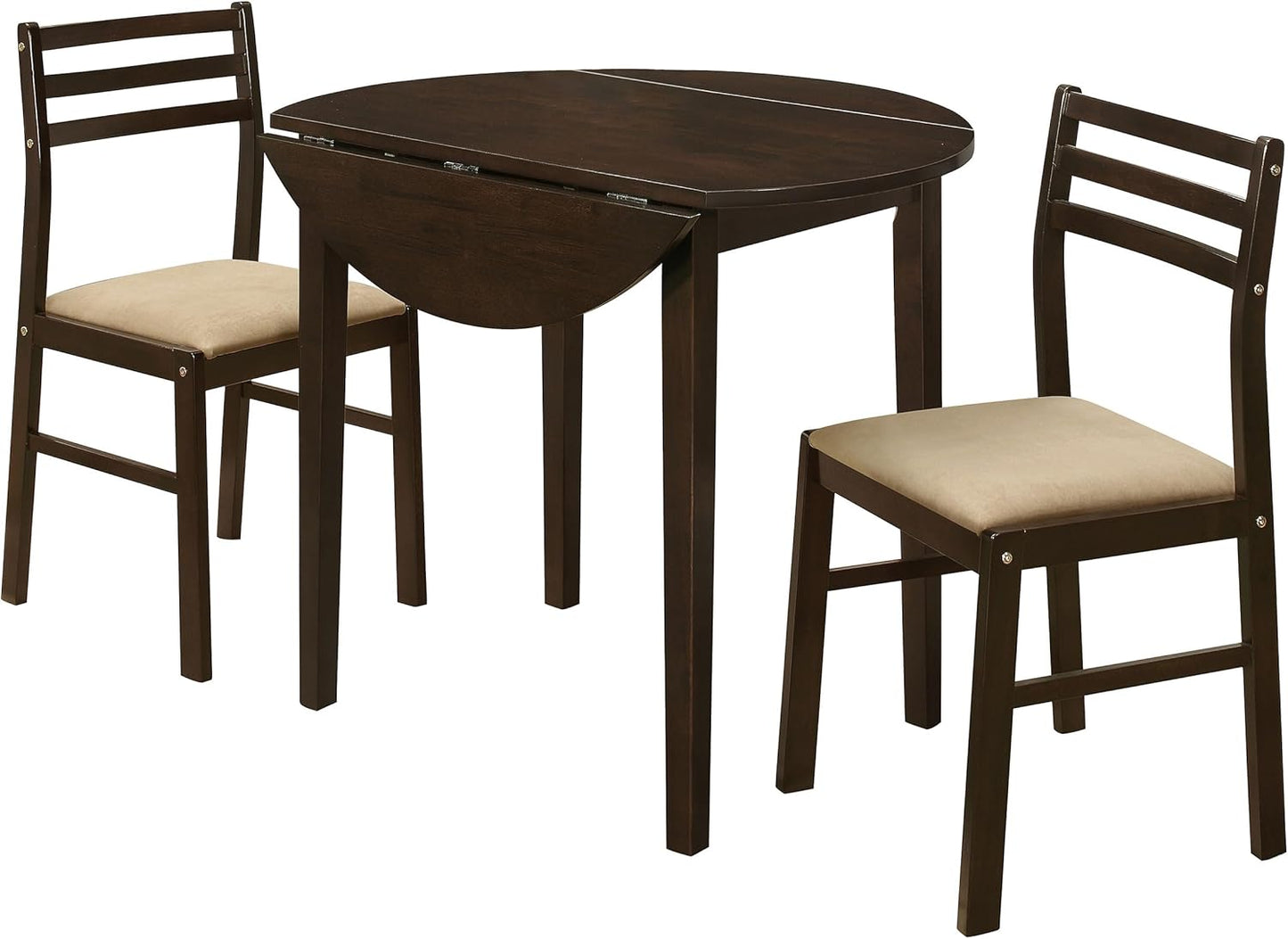 Coaster Home Furnishings 3-Piece Round Wood Dining Room Set Drop Leaf Extension Table Ladder Back Side Chairs Upholstered Seat Cushions Cappuccino and Tan 130005