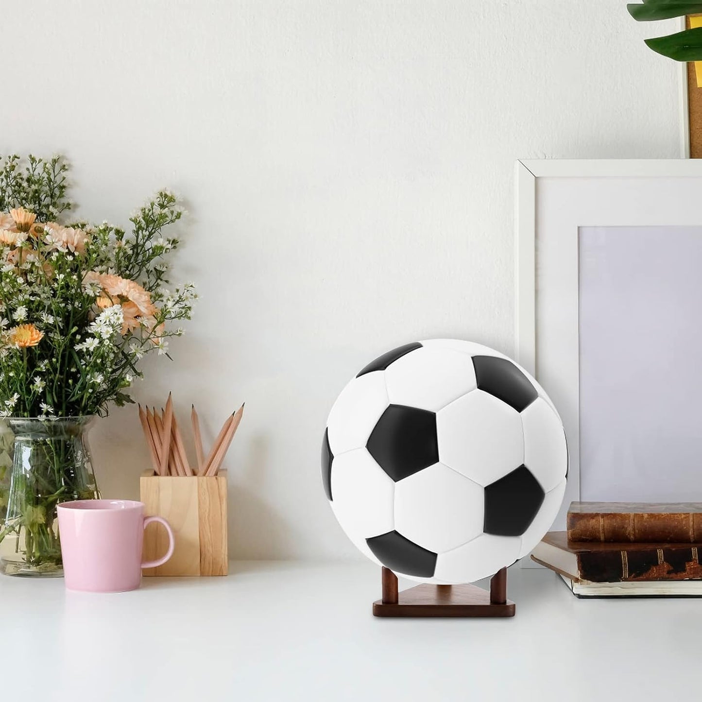 Frcctre 3 Pack Wooden Ball Stand Holder Display Stand for Football, Basketball, Soccer, Volleyball, Rugby - Wood Sports Ball Storage Rack Trophy Autograph Memorabilia Display Cases