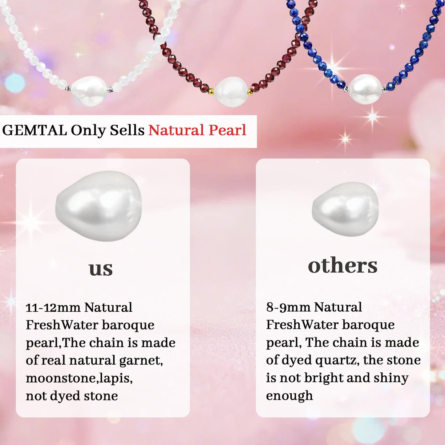 Pearl Necklaces for Women, Single Pearl Necklace Natural Gemstone Bead Choker Lapis Lazuli Necklace Dainty Pearl Beaded Necklace Handmade Jewelry Christmas Gift Birthday Anniversary 18 inch