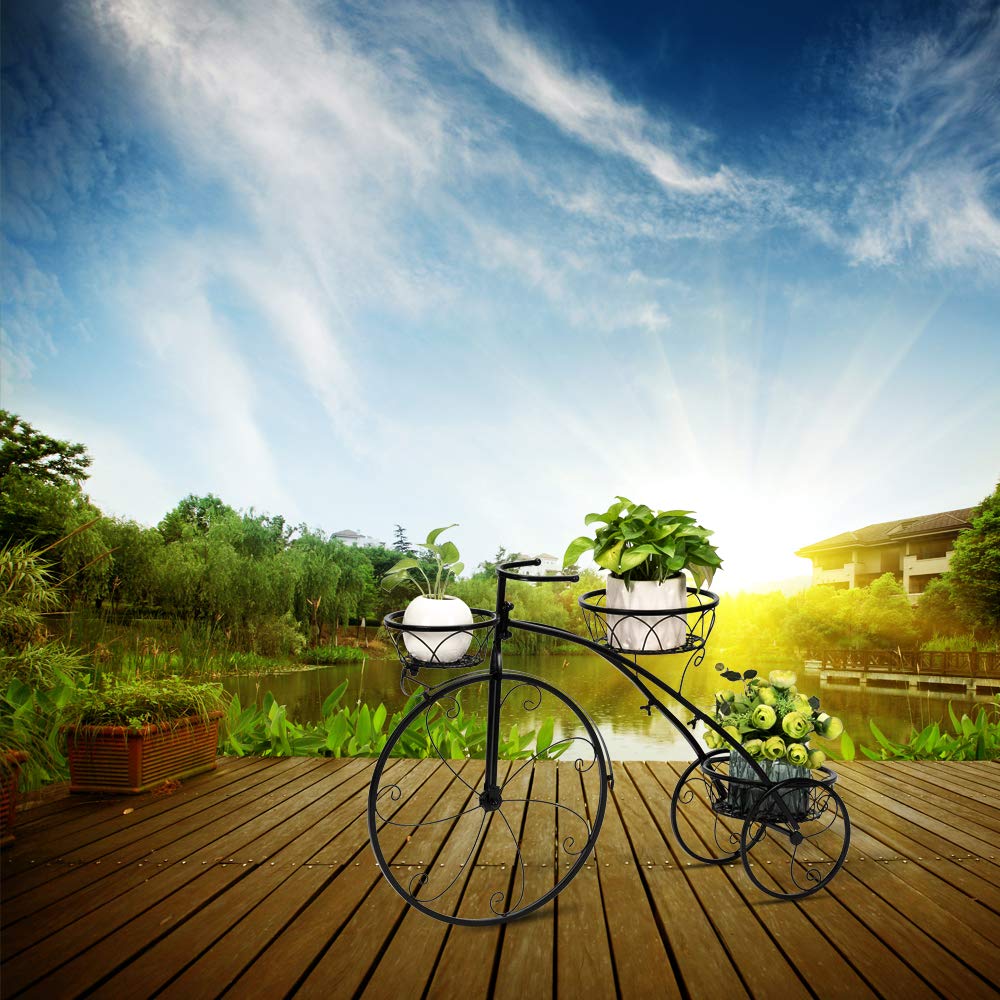 Guilansa Tricycle Plant Stand, Flower Pot Cart Holder Patio Stand Holder Outdoor Displaying Plants Flowers (Black)