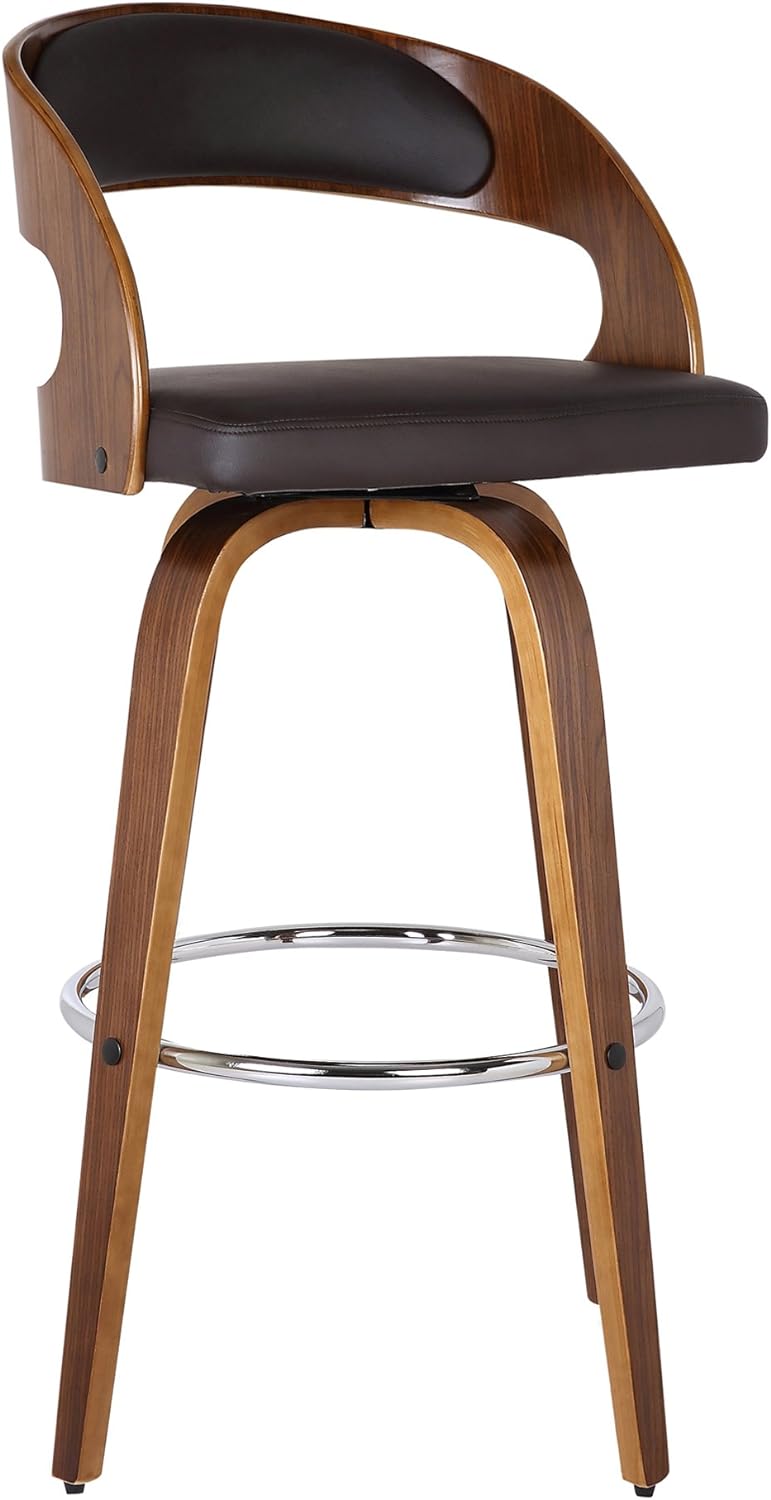 Armen Living Shelly 26" Counter Height Swivel Brown Faux Leather and Walnut Wood Bar Stool - Set of 2