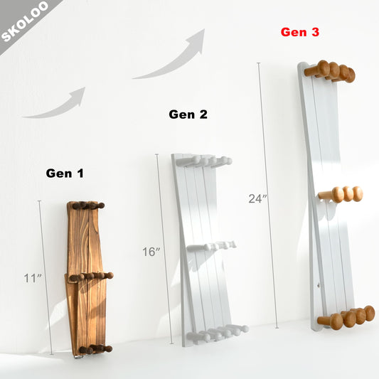 SKOLOO Large Hat Rack for Wall, Wooden Accordion Wall Hanger, Modern, Expandable Coat Hooks, Hat Display Rack for Home, Office, and Studio, 11 Peg, Natural & White